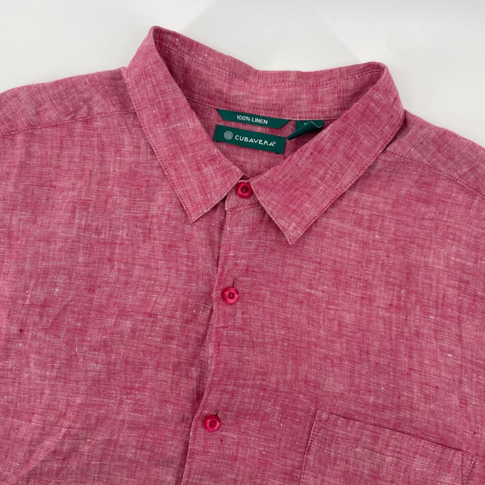 Cubavera Shirt Mens XXL Pink 100% Linen Short Sleeve Button Down Casual Beach